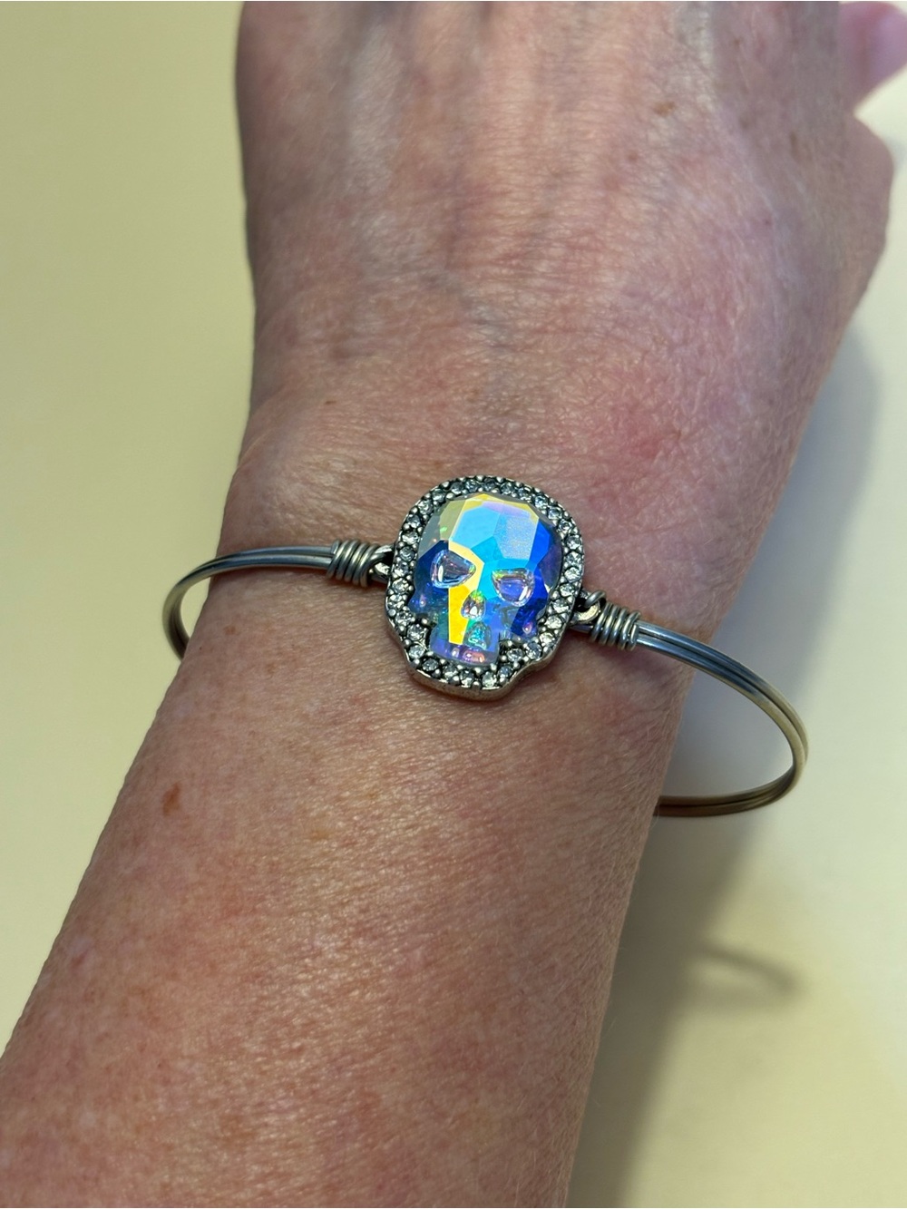 Luca + Danni (L+D) Iridescent Crystal Skull Bangle Bracelet